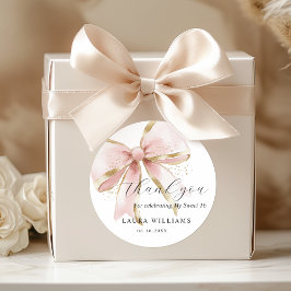 Adesivo Redondo Elegant Coquette Pink Gold Bow Thank you Sweet 16