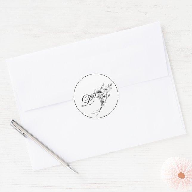 Adesivo Redondo Elegant Doodle Floral Monogram (Envelope)
