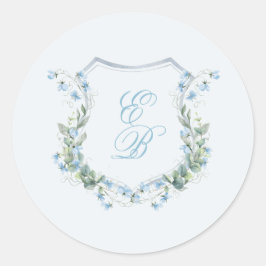 Adesivo Redondo Elegant Dusty Blue Floral Crest Wedding