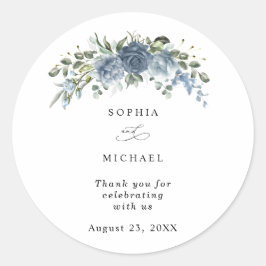 Adesivo Redondo Elegant Dusty Blue Floral Wedding Sticker