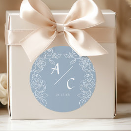 Adesivo Redondo Elegant Dusty Blue French Roses Wedding
