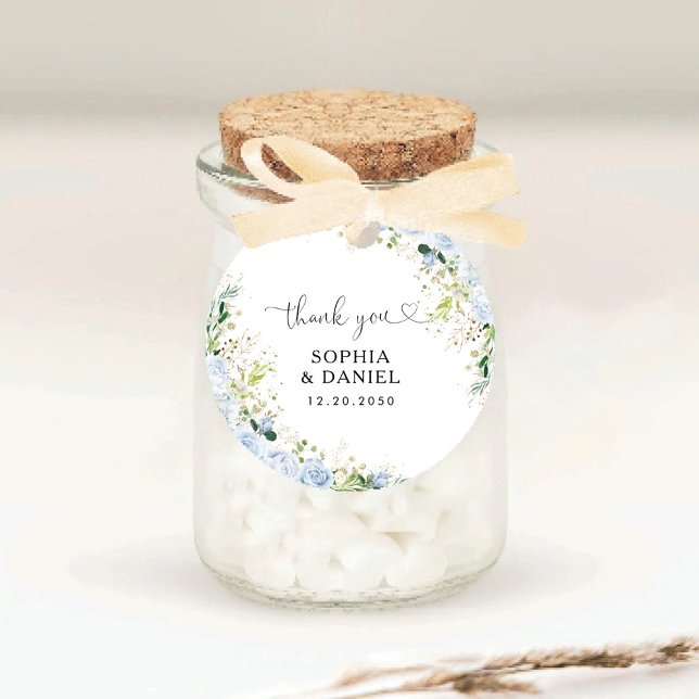 Adesivo Redondo Elegant Dusty Blue Wedding Classic Round Sticker (Criador carregado)