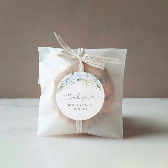 Adesivo Redondo Elegant Dusty Blue Wedding Classic Round Sticker (Criador carregado)