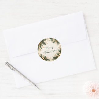 Adesivo Redondo Elegant Evergreen Gold Christmas Stickers