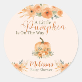 Adesivo Redondo Elegant Fall Floral Orange Pumpkin Baby Shower