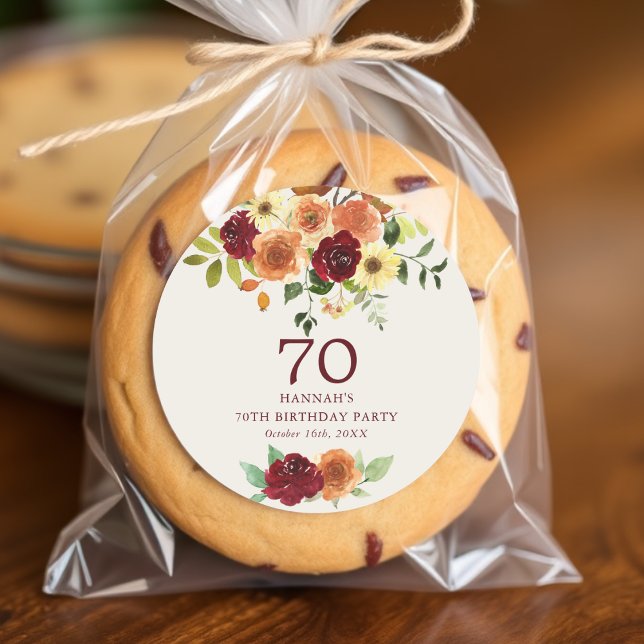 Adesivo Redondo Elegant Fall | Outono Floral  70º Aniversário  (Criador carregado)