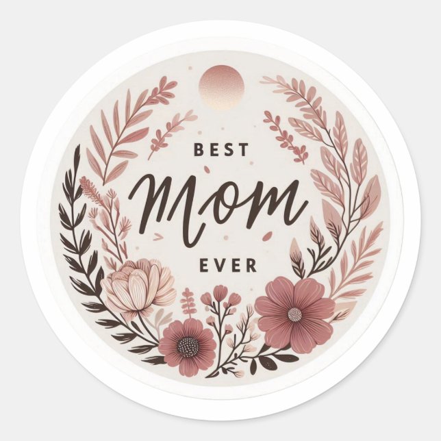 Adesivo Redondo Elegant Floral Best Mom Ever Circular Gift Sticker (Frente)