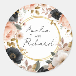 Adesivo Redondo Elegant Floral Personalized Wedding Sticker