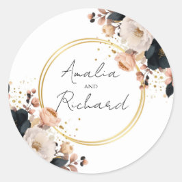 Adesivo Redondo Elegant Floral Personalized Wedding Sticker