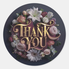 Adesivo Redondo Elegant Floral “Thank You” Gold Lettering Design