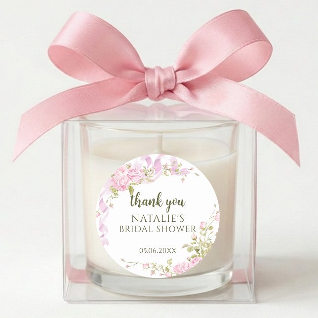 Adesivo Redondo Elegant Garden Floral Bridal Shower Thank You  (Criador carregado)
