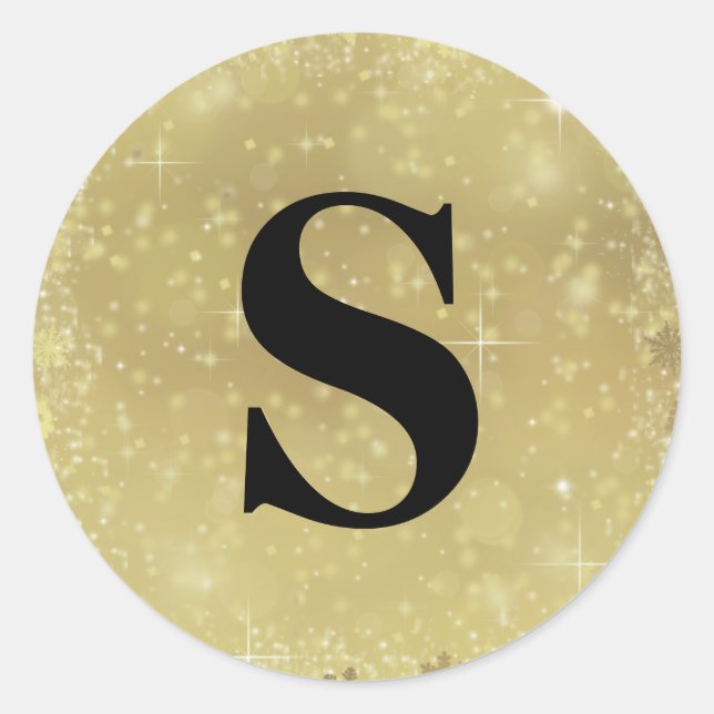 Adesivo Redondo Elegant Glitter Gold Monogram Envelope Seal (Frente)