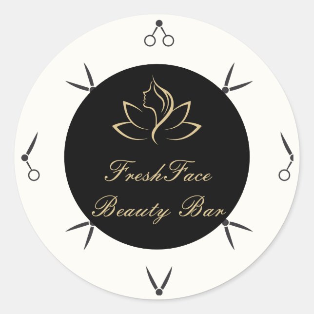 Adesivo Redondo Elegant gold and black beauty salon (Frente)