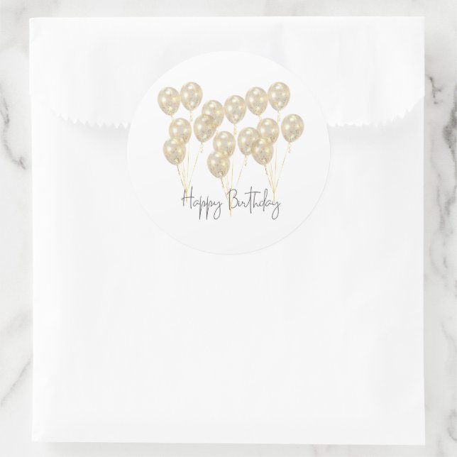 Adesivo Redondo Elegant Gold Balloon Happy Birthday (Bolsa)