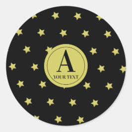 Adesivo Redondo Elegant Gold & Black Star Pattern Monogram