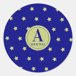 Adesivo Redondo Elegant Gold & Blue Star Pattern Monogram