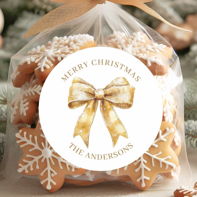 Adesivo Redondo Elegant Gold Bow Personalized Christmas (Criador carregado)