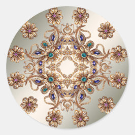 Adesivo Redondo Elegant Gold Jewel Flowers Sticker