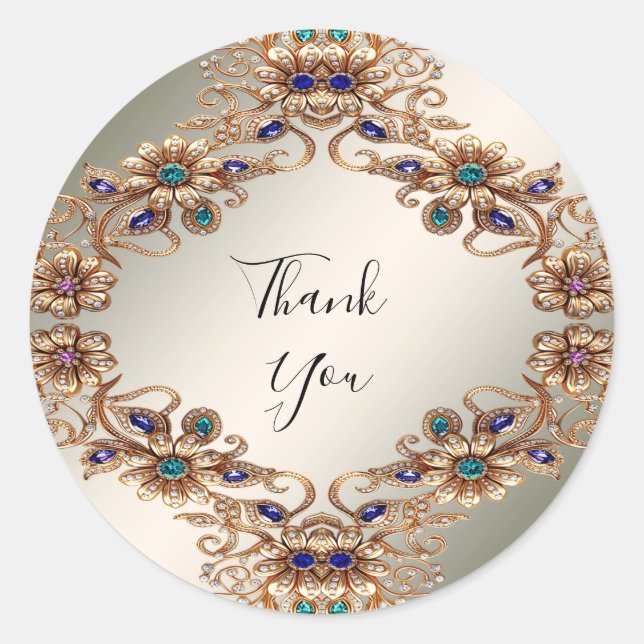 Adesivo Redondo Elegant Gold Jewel Flowers Sticker (Frente)