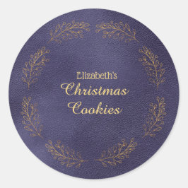 Adesivo Redondo Elegant Gold Leaves Blue Christmas Cookies