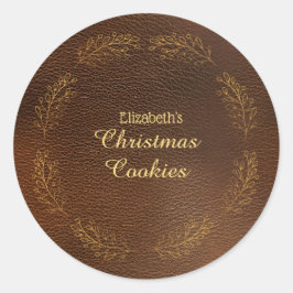 Adesivo Redondo Elegant Gold Leaves Brown Christmas Cookies