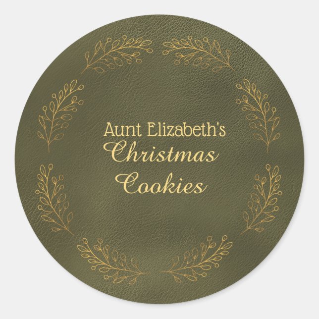 Adesivo Redondo Elegant Gold Leaves Green Christmas Cookies (Frente)