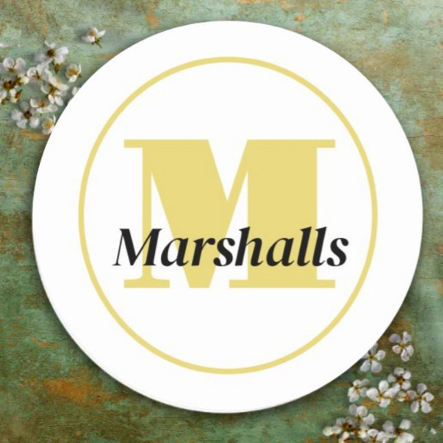 Adesivo Redondo Elegant Gold Monogram Script Name  (Criador carregado)