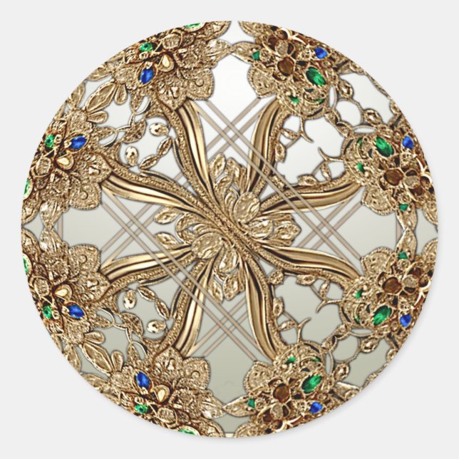Adesivo Redondo Elegant Gold Ornate Sticker (Frente)