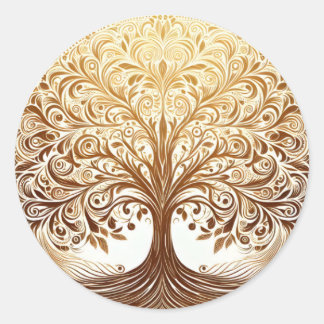Adesivo Redondo Elegant Gold Tree of Life Celebration Spiritual