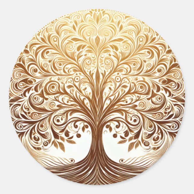 Adesivo Redondo Elegant Gold Tree of Life Celebration Spiritual (Frente)