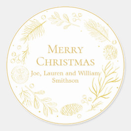 Adesivo Redondo Elegant Golden Leaves & Berries Merry Christmas