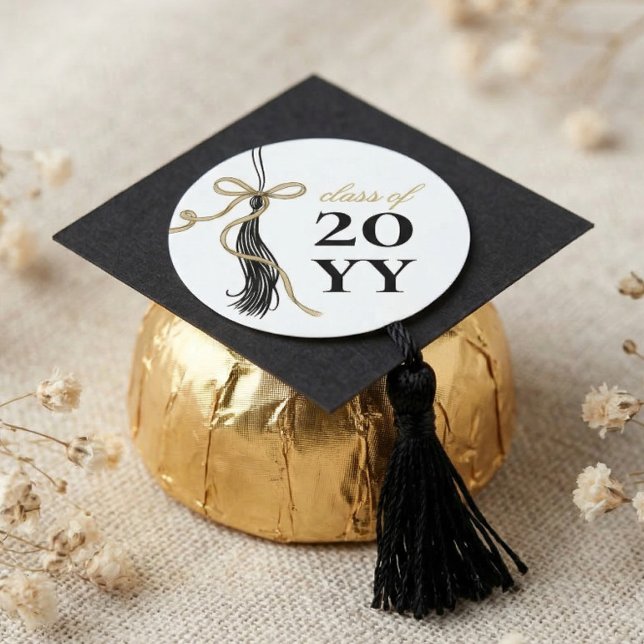 Adesivo Redondo Elegant Grad Tassel Gold Bow Graduation Class of (Elegant Grad Tassel Gold Bow Graduation Class of Classic Round Sticker)