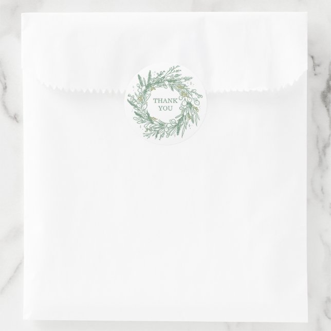 Adesivo Redondo Elegant Green Botanical Wreath Wedding (Bolsa)