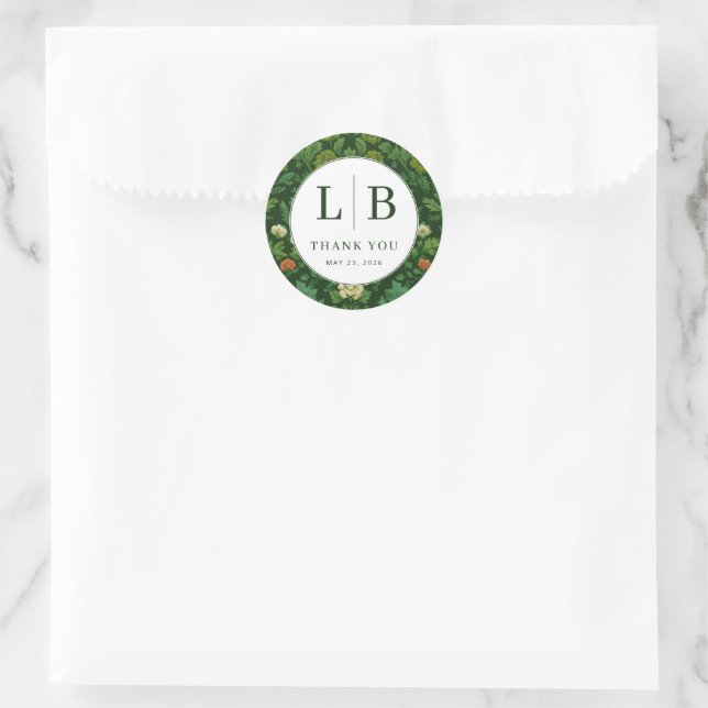 Adesivo Redondo Elegant Green Floral Initials (Bolsa)