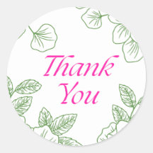 Elegant Green Leaf Thank You Sticker