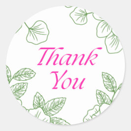 Adesivo Redondo Elegant Green Leaf Thank You Sticker