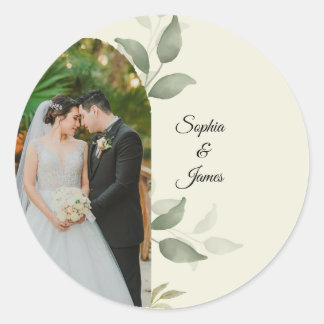 Adesivo Redondo Elegant Greenery Arch Wedding Photo Round Sticker