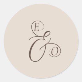 Adesivo Redondo Elegant Ivory Monogram Muted brown Wedding