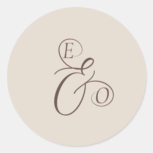 Adesivo Redondo Elegant Ivory Monogram Muted brown Wedding (Frente)