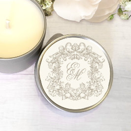 Adesivo Redondo Elegant Ivory Vintage Monogram Crest Wedding