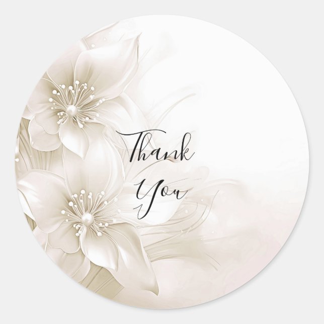 Adesivo Redondo Elegant Ivory White Flowers Sticker (Frente)