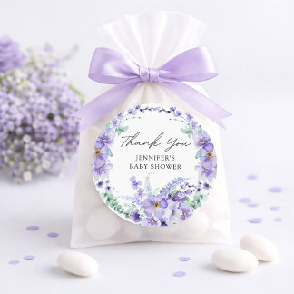 Adesivo Redondo Elegant Lavender Floral Baby Shower Sticker