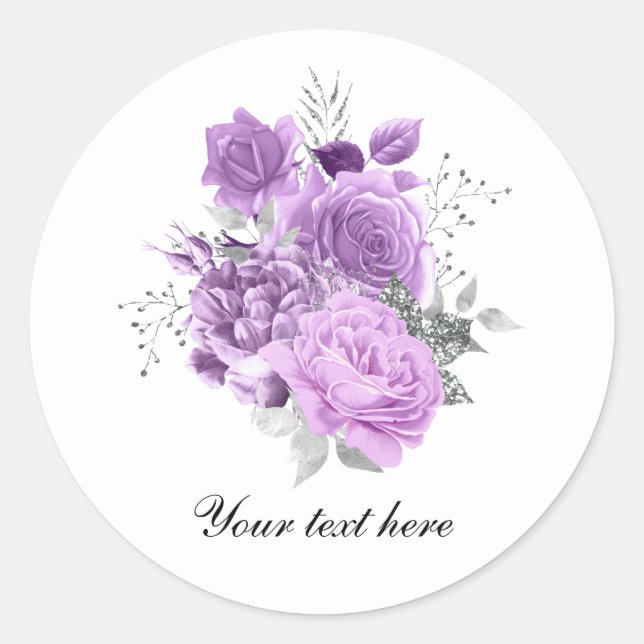 Adesivo Redondo Elegant lavender roses customizable (Frente)