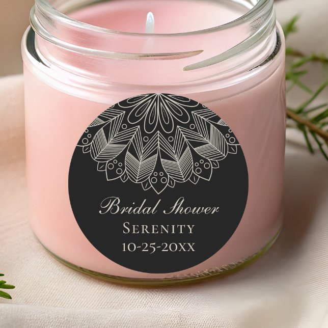 Adesivo Redondo Elegant Mandala Indian Boho Black Bridal Shower (Criador carregado)