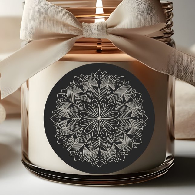 Adesivo Redondo Elegant Mandala Indian Boho Chic Black Wedding (Criador carregado)