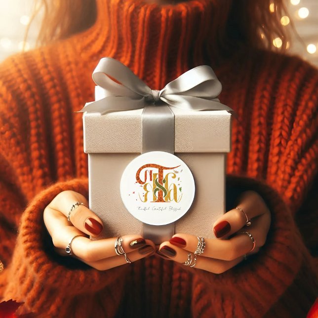 Adesivo Redondo Elegant Manuscript Thanks Autumn Fall Foliage (Criador carregado)