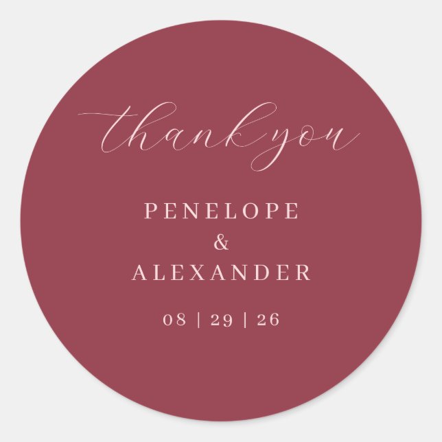 Adesivo Redondo Elegant Maroon Calligraphy Thank You (Frente)