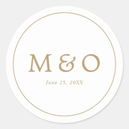 Adesivo Redondo Elegant Minimalist Border Gold Monogram Wedding