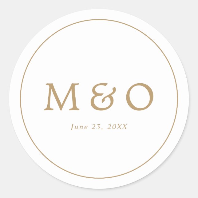 Adesivo Redondo Elegant Minimalist Border Gold Monogram Wedding (Frente)