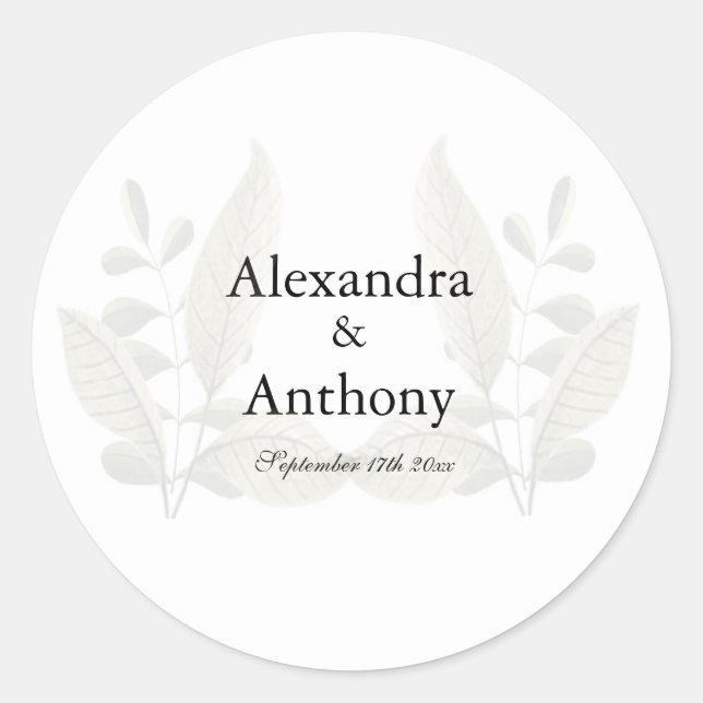 Adesivo Redondo Elegant Minimalist Greenery Wedding  (Frente)